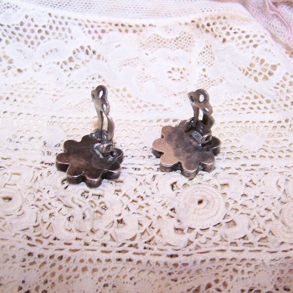 Native American Sterling Silver Coral Turquoise Inlay Clip Earrings - Picture 7 of 7